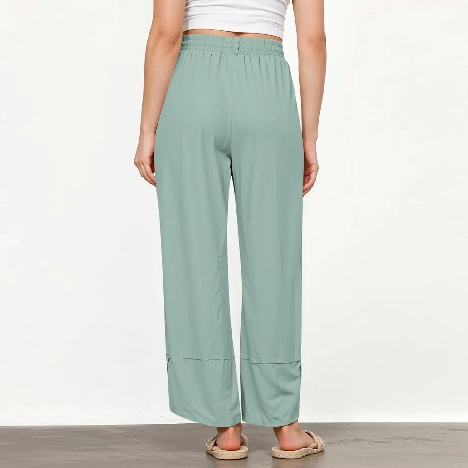 GOFULY Pants for Women 2025 Straight Wide Leg High Waisted Summer Pants 2025 Elastic Waist Vacation Trousers with Pockets