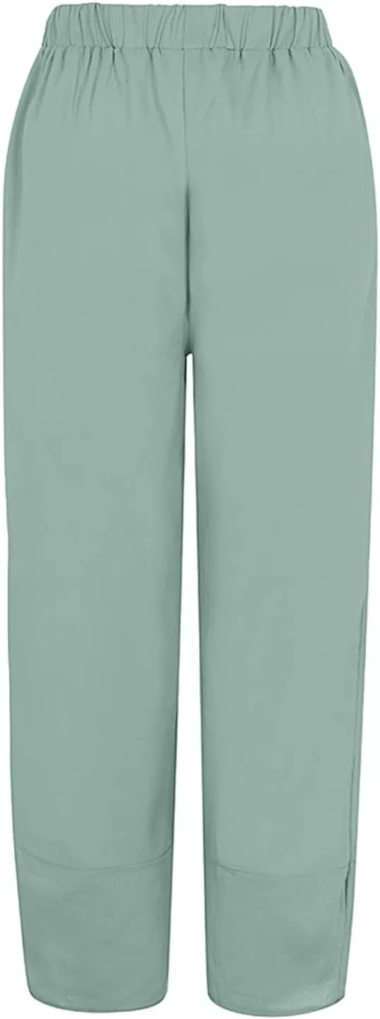 GOFULY Pants for Women 2025 Straight Wide Leg High Waisted Summer Pants 2025 Elastic Waist Vacation Trousers with Pockets