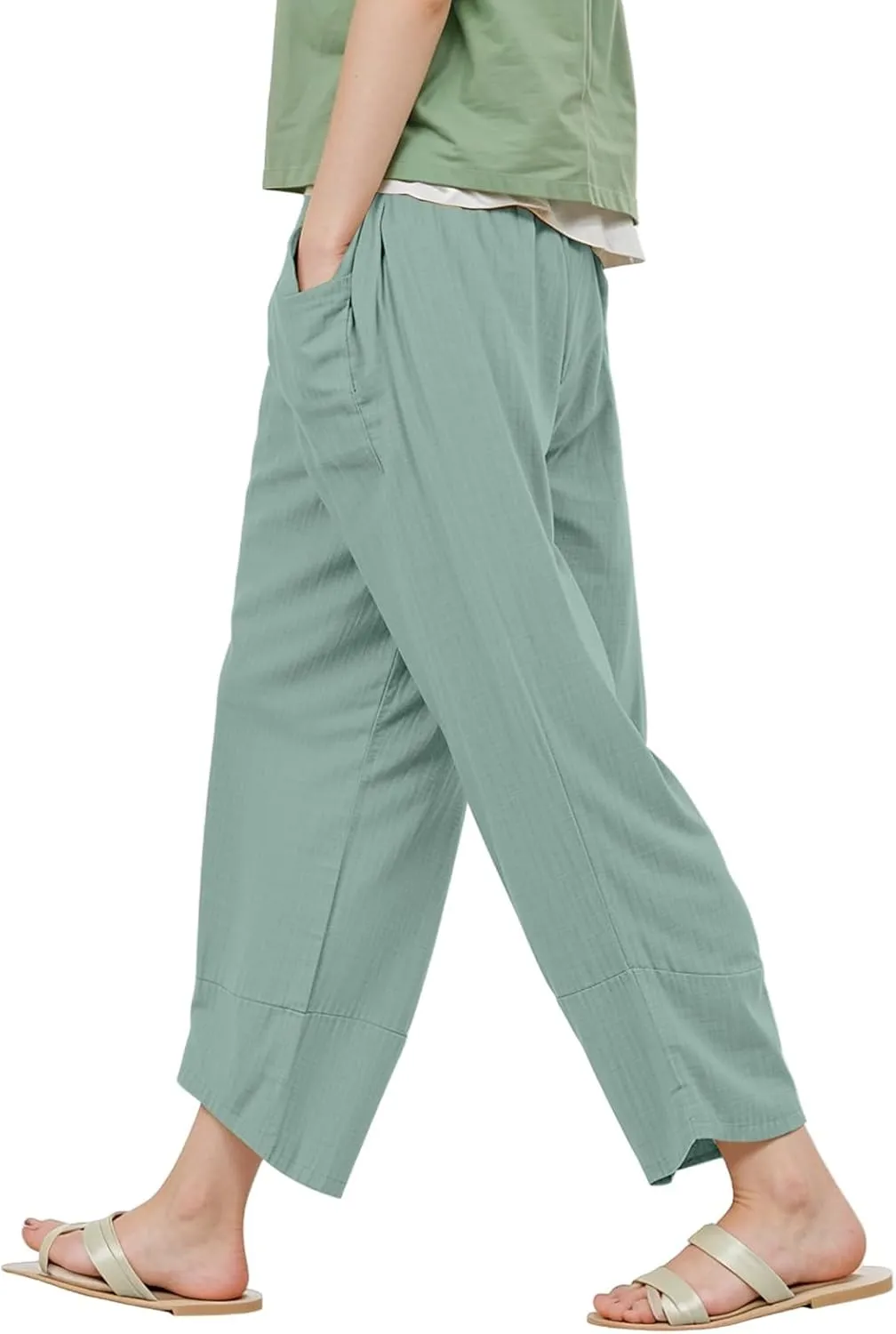 GOFULY Pants for Women 2025 Straight Wide Leg High Waisted Summer Pants 2025 Elastic Waist Vacation Trousers with Pockets