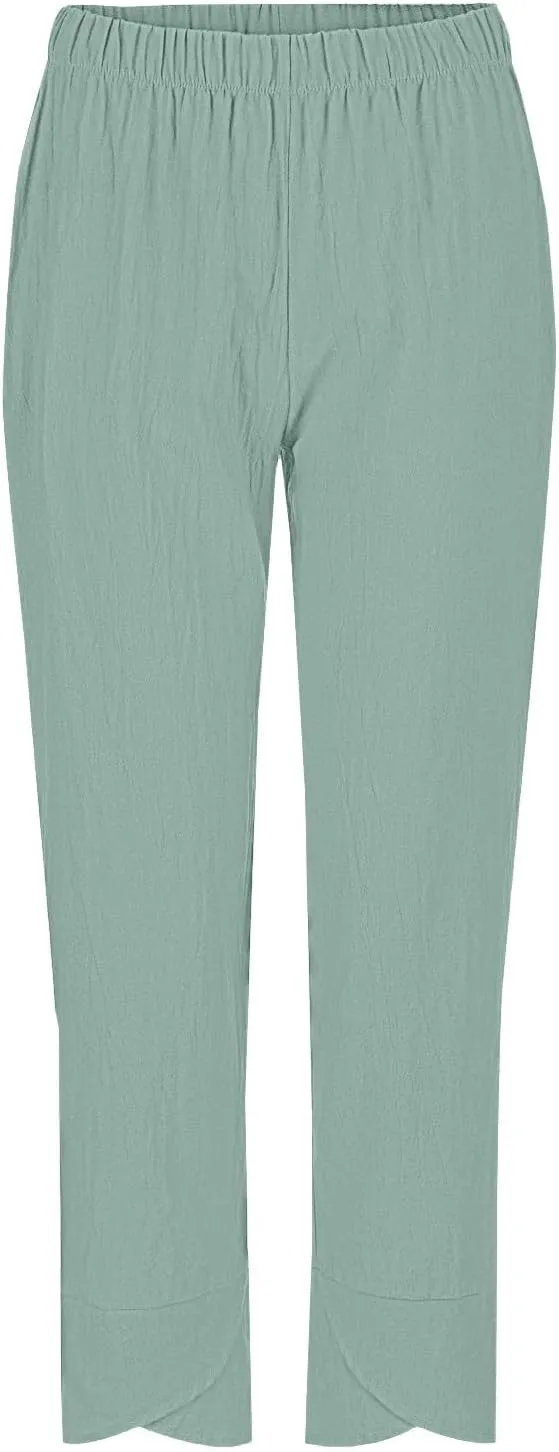 GOFULY Pants for Women 2025 Straight Wide Leg High Waisted Summer Pants 2025 Elastic Waist Vacation Trousers with Pockets
