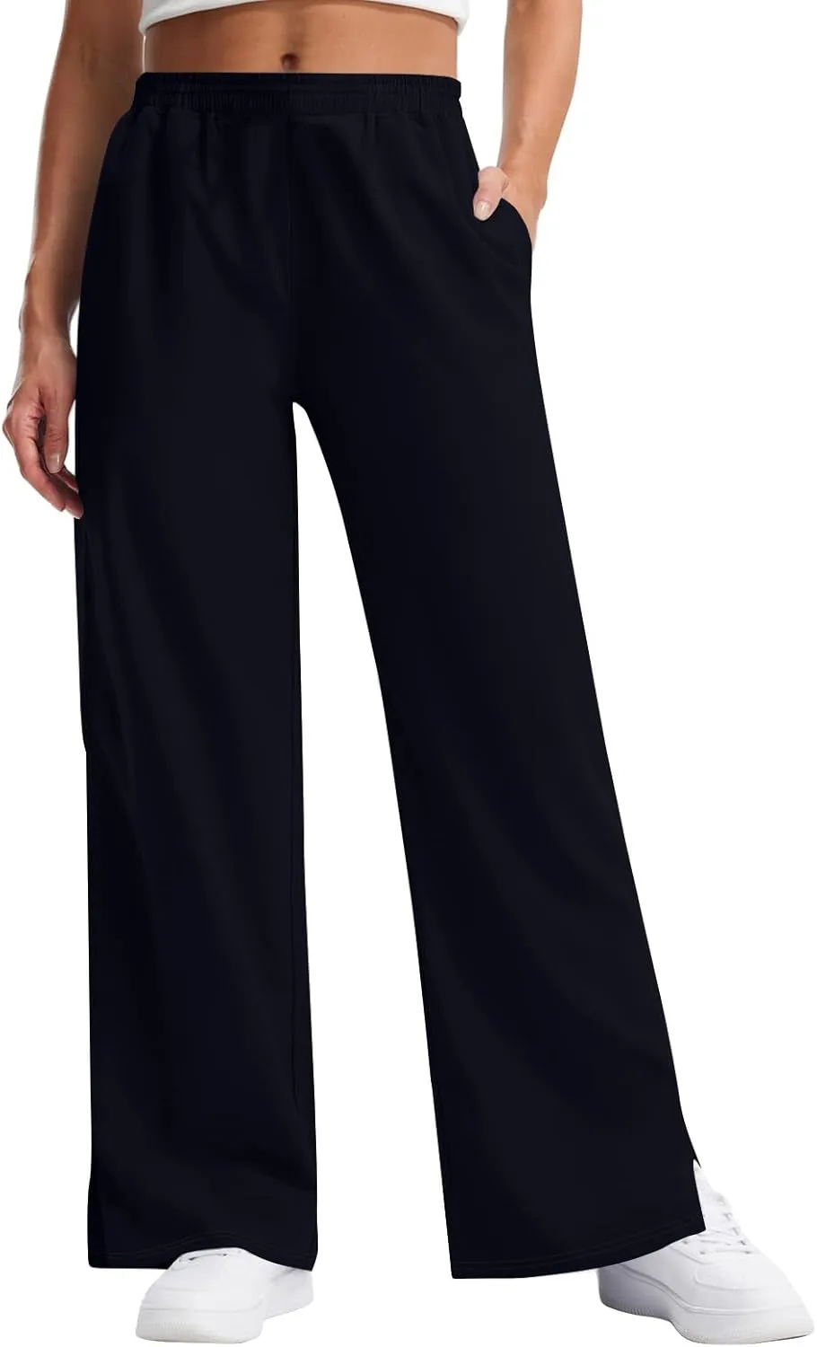 GOFULY Pants for Women Beach Elastic Waist Drawstring Sumemr Pants High Waisted Straight Wide Leg with Pockets Comfy Trousers