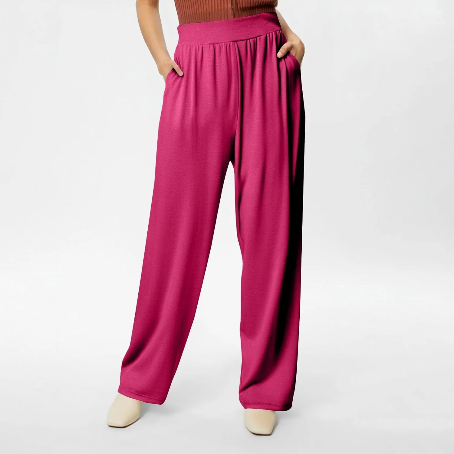 GOFULY Pants for Women Beach Elastic Waist Drawstring Sumemr Pants Straight Wide Leg High Waisted Pockets Soft Slacks Clothes