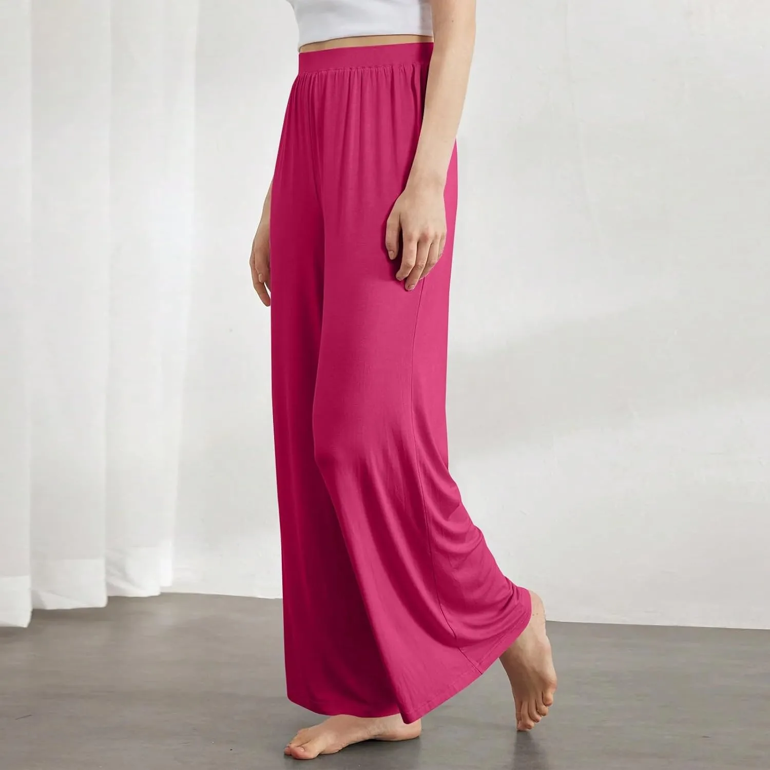 GOFULY Pants for Women Beach Elastic Waist Drawstring Sumemr Pants Straight Wide Leg High Waisted Pockets Soft Slacks Clothes