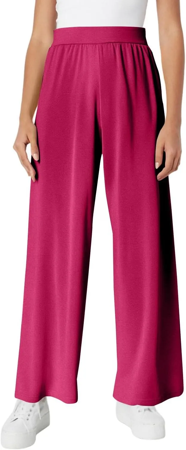 GOFULY Pants for Women Beach Elastic Waist Drawstring Sumemr Pants Straight Wide Leg High Waisted Pockets Soft Slacks Clothes