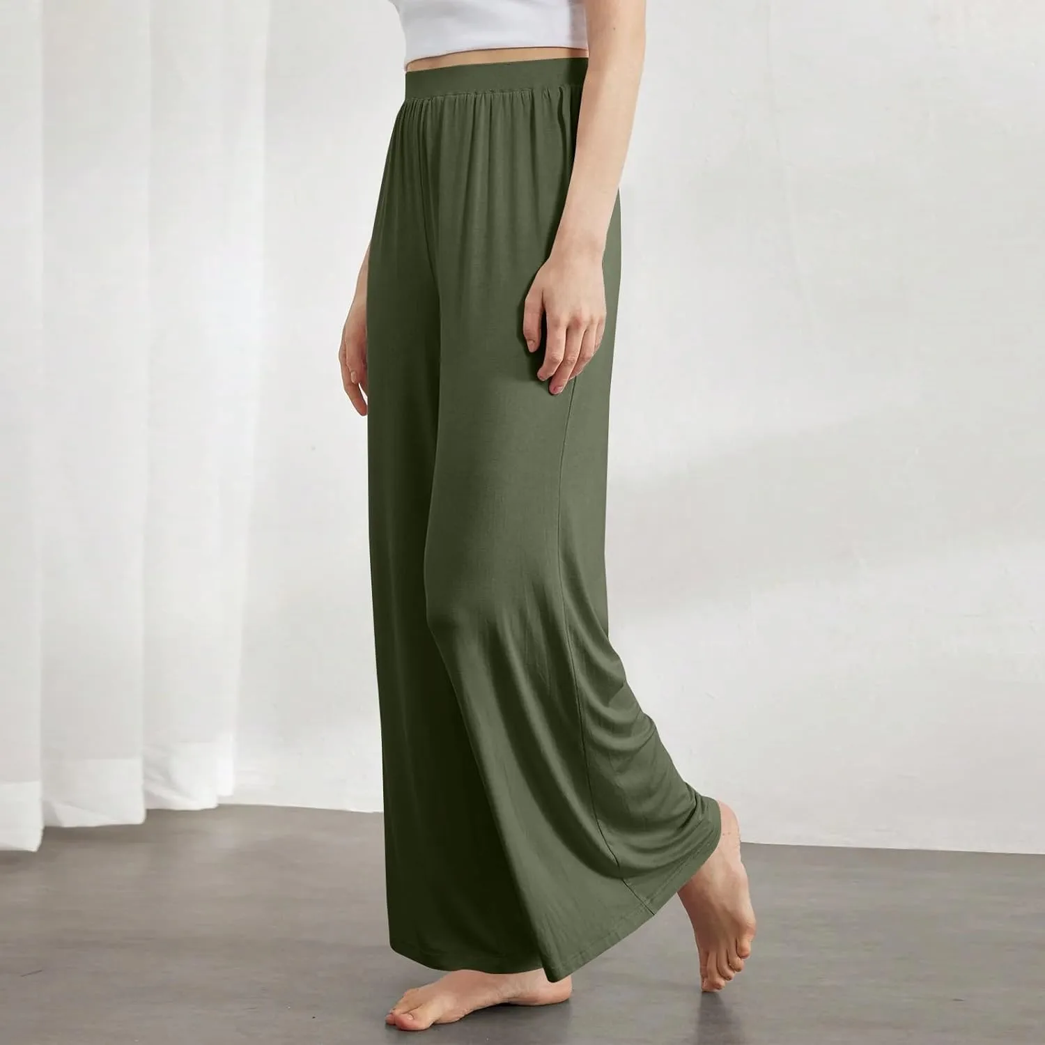 GOFULY Pants for Women Beach Elastic Waist Drawstring Sumemr Pants Straight Wide Leg High Waisted Pockets Soft Slacks Clothes