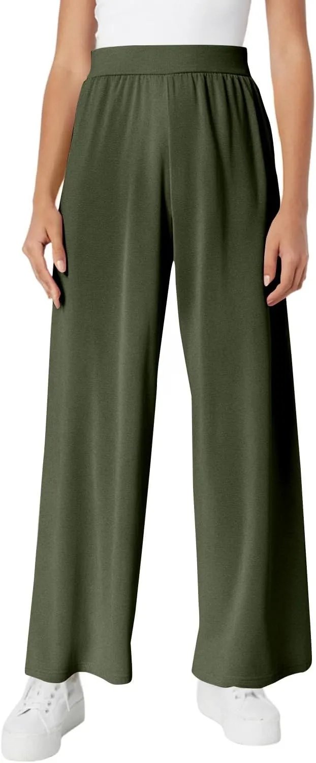 GOFULY Pants for Women Beach Elastic Waist Drawstring Sumemr Pants Straight Wide Leg High Waisted Pockets Soft Slacks Clothes