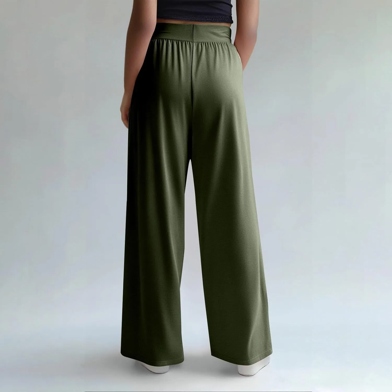 GOFULY Pants for Women Beach Elastic Waist Drawstring Sumemr Pants Straight Wide Leg High Waisted Pockets Soft Slacks Clothes