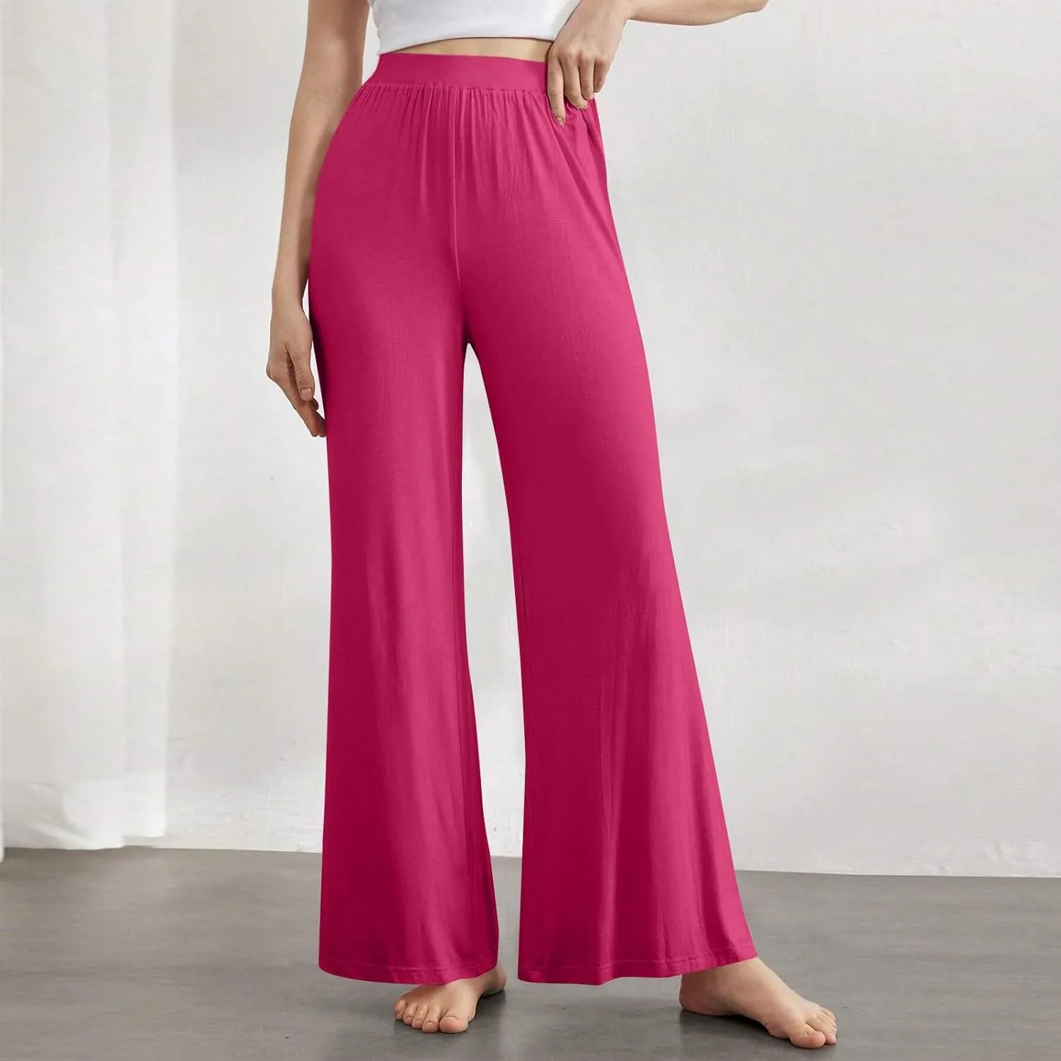 GOFULY Pants for Women Beach Elastic Waist Drawstring Sumemr Pants Straight Wide Leg High Waisted Pockets Soft Slacks Clothes