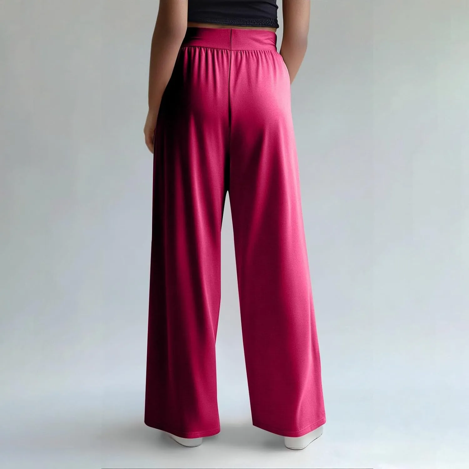 GOFULY Pants for Women Beach Elastic Waist Drawstring Sumemr Pants Straight Wide Leg High Waisted Pockets Soft Slacks Clothes