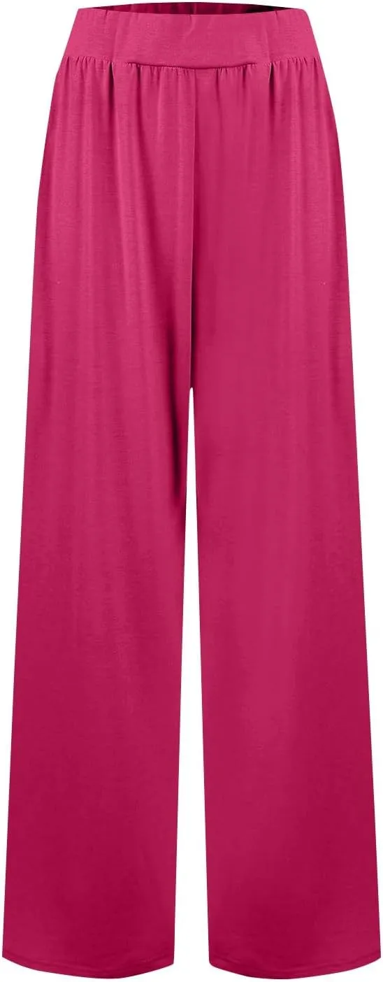 GOFULY Pants for Women Beach Elastic Waist Drawstring Sumemr Pants Straight Wide Leg High Waisted Pockets Soft Slacks Clothes