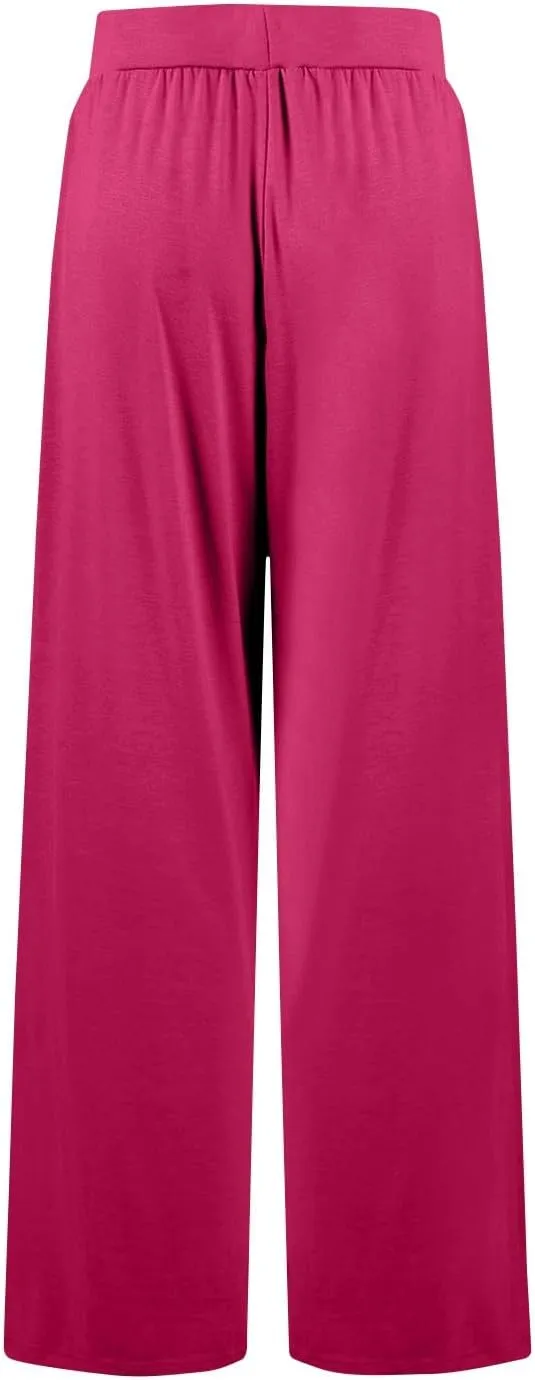GOFULY Pants for Women Beach Elastic Waist Drawstring Sumemr Pants Straight Wide Leg High Waisted Pockets Soft Slacks Clothes