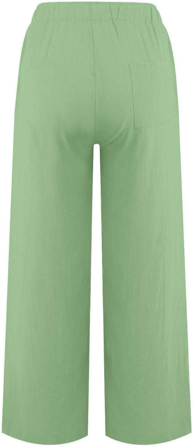GOFULY Pants for Women Casual Straight Wide Leg High Waisted Pants Elastic Waist Drawstring Sumemr 2025 Trousers with Pockets