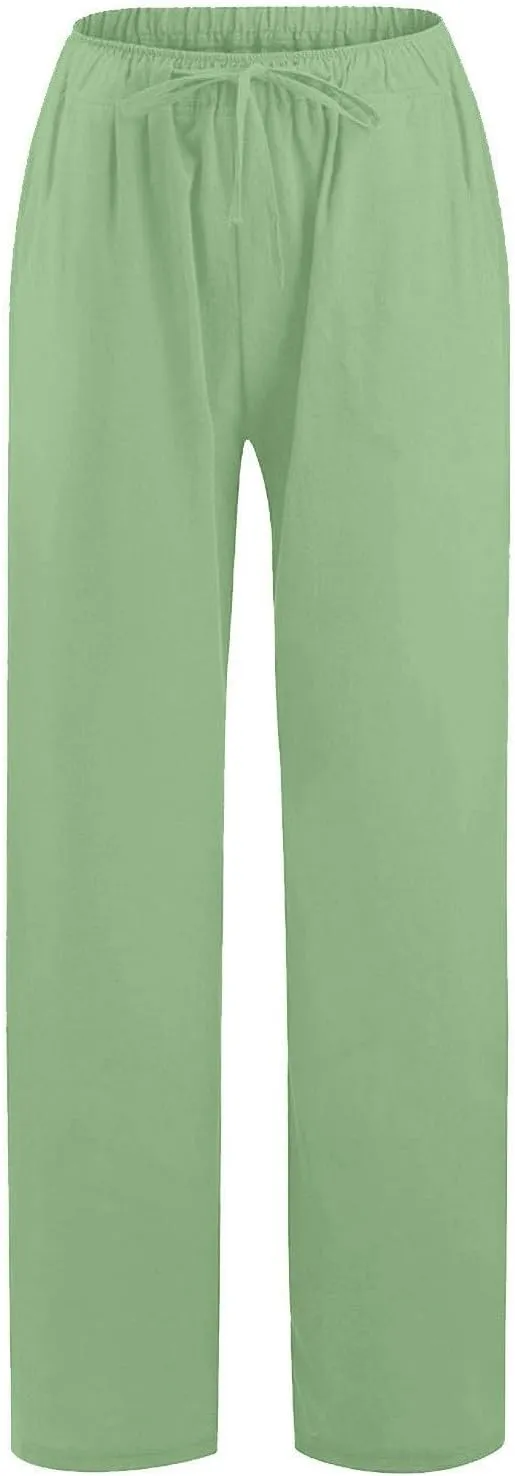 GOFULY Pants for Women Casual Straight Wide Leg High Waisted Pants Elastic Waist Drawstring Sumemr 2025 Trousers with Pockets