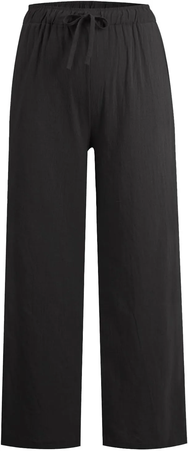 GOFULY Women's Pants Casual Elastic Waist Drawstring Sumemr Pants Straight Wide Leg High Waisted with Pockets Comfy Trousers