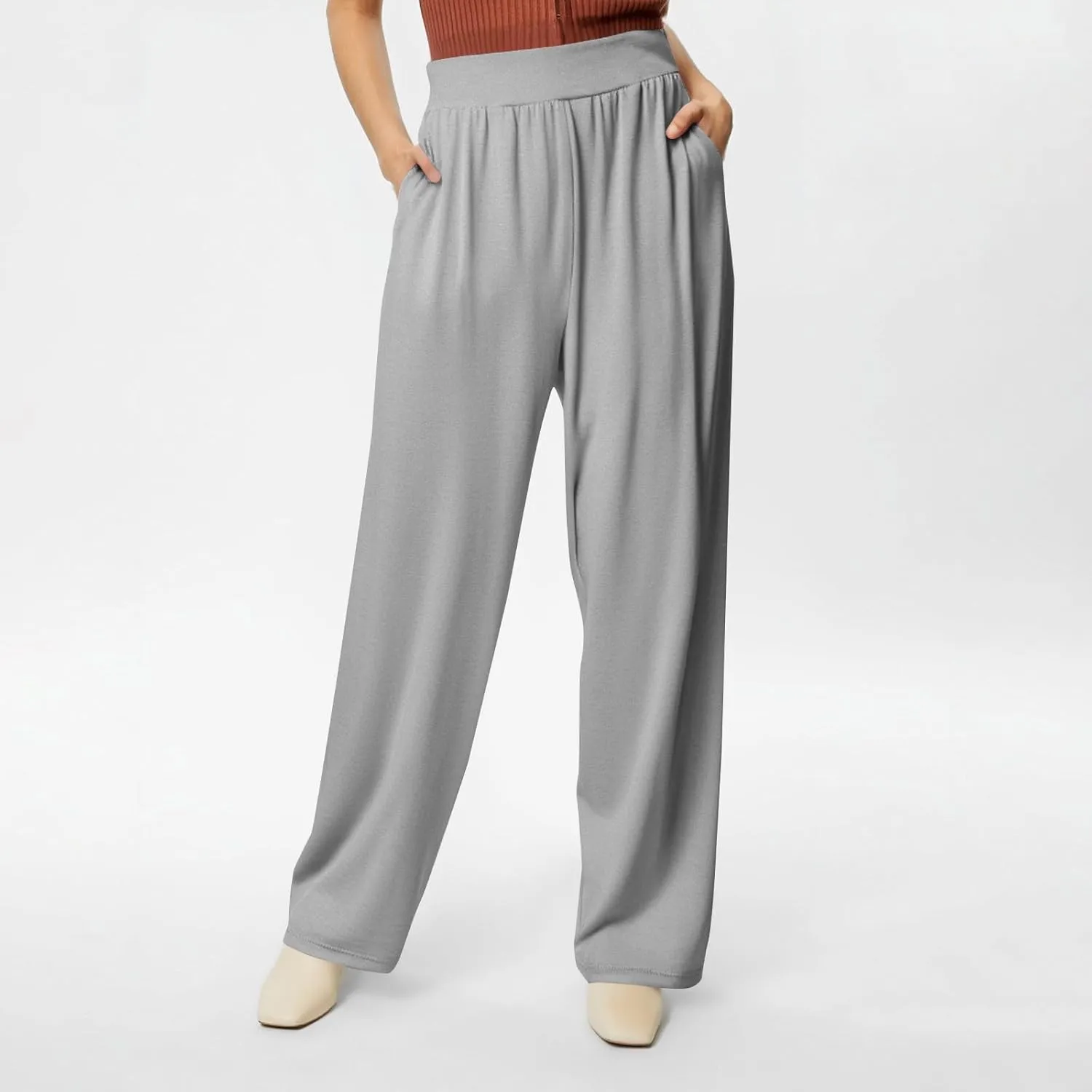 GOFULY Women's Pants Straight Wide Leg High Waisted Palazzo Pants Elastic Waist Drawstring Sumemr 2025 Trousers with Pockets