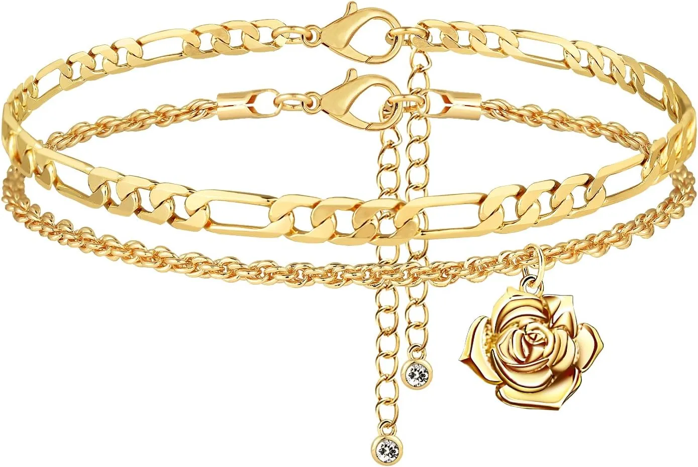 Gold Anklets Bracelets for Women Waterproof 14K Retro Coin Initial Bracelets Layered Ankle Adjustable Handmade Cuban Chain Anklet Bracelet