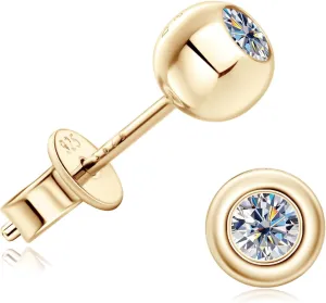 Gold Ball Moissanite Stud Earrings D Color VVS1 Clarity 925 Sterling Silver Trendy Ball Stud Earrings for Women or Men