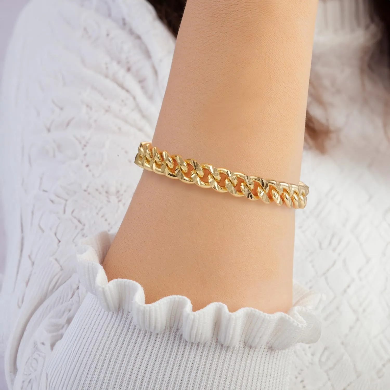 Gold Bracelets for Women Cuban Link Bracelets for Men & Women Sturdy 14K Gold Chain Bracelet Stack Mens Bracelet Jewelry 6.5-9 Inches