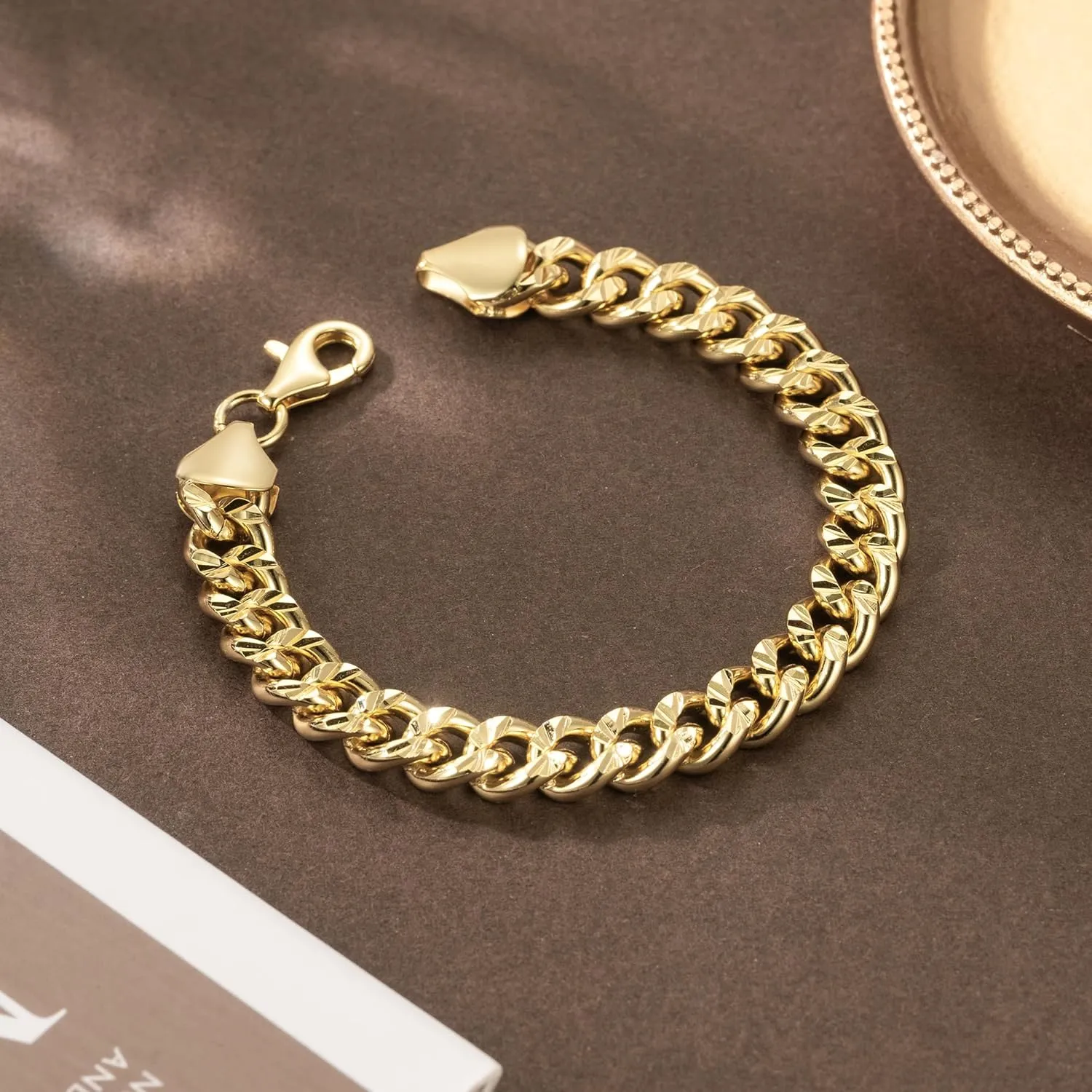 Gold Bracelets for Women Cuban Link Bracelets for Men & Women Sturdy 14K Gold Chain Bracelet Stack Mens Bracelet Jewelry 6.5-9 Inches