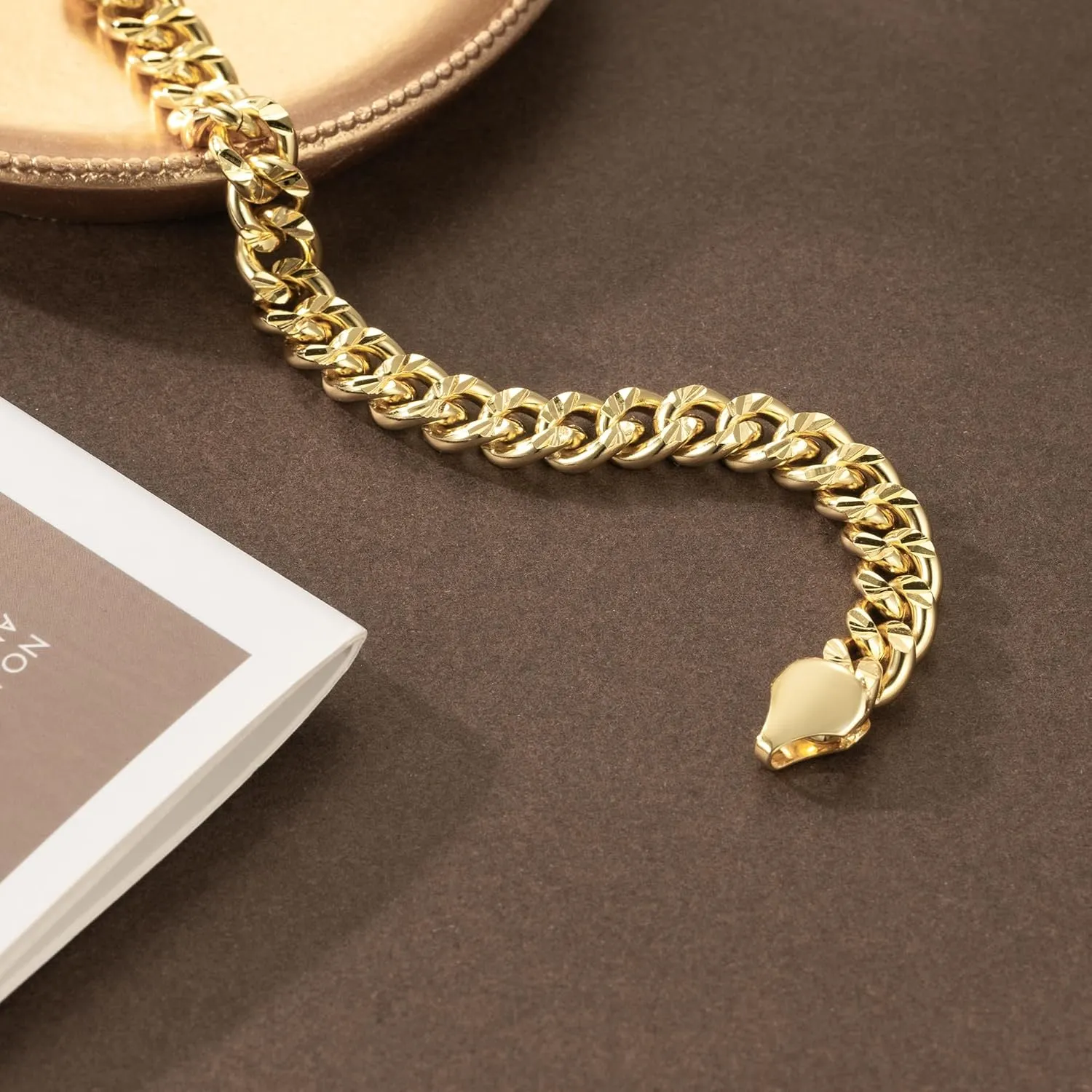 Gold Bracelets for Women Cuban Link Bracelets for Men & Women Sturdy 14K Gold Chain Bracelet Stack Mens Bracelet Jewelry 6.5-9 Inches