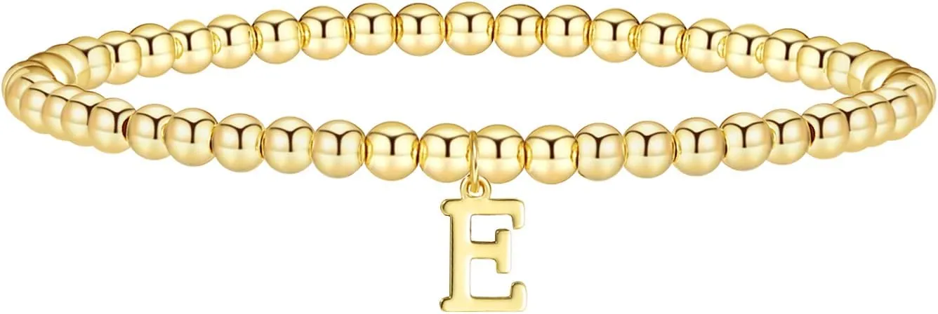 Gold Bracelets for Women Dainty 14K Gold Plated Charm Bracelet Beaded Bracelets for Women Gold Initial Stretch Bead Bracelet Elastic Bracelet for Women Trendy Gift