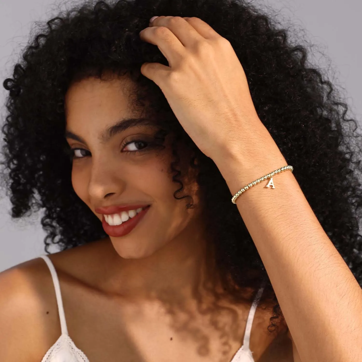 Gold Bracelets for Women Dainty 14K Gold Plated Charm Bracelet Beaded Bracelets for Women Gold Initial Stretch Bead Bracelet Elastic Bracelet for Women Trendy Gift