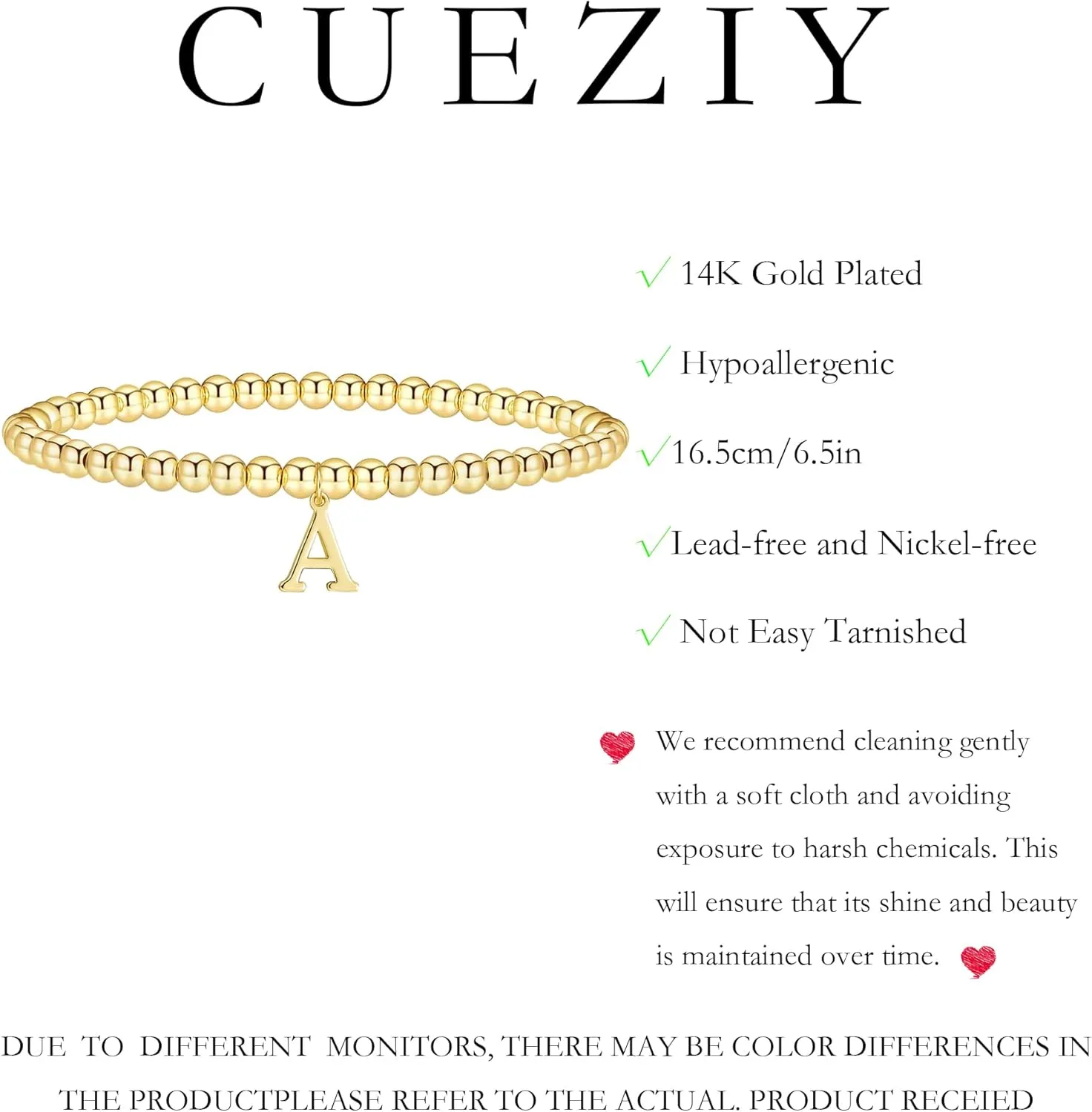 Gold Bracelets for Women Dainty 14K Gold Plated Charm Bracelet Beaded Bracelets for Women Gold Initial Stretch Bead Bracelet Elastic Bracelet for Women Trendy Gift