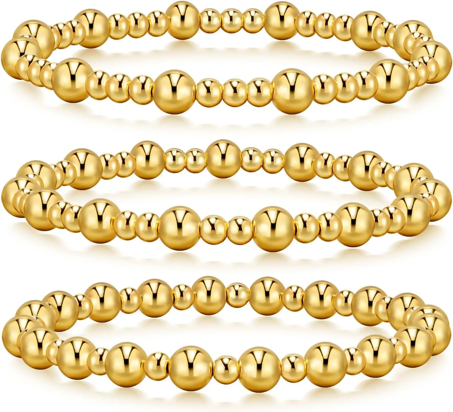 Gold Bracelets for Women Gold Bracelet Stack Gold Beaded Bracelets for Women 18K Gold Plated Stretch Bead Ball Bracelet Sets Jewelry for Christmas Birthday Gifts