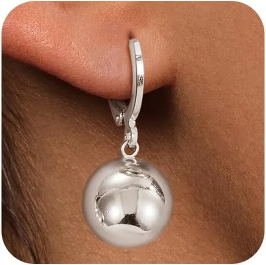 Gold Dangle Earrings for Women Sterling Silver Ball Drop Earrings Hypoallergenic Round Hoop Leverback Lightweight Fashion Jewelry
