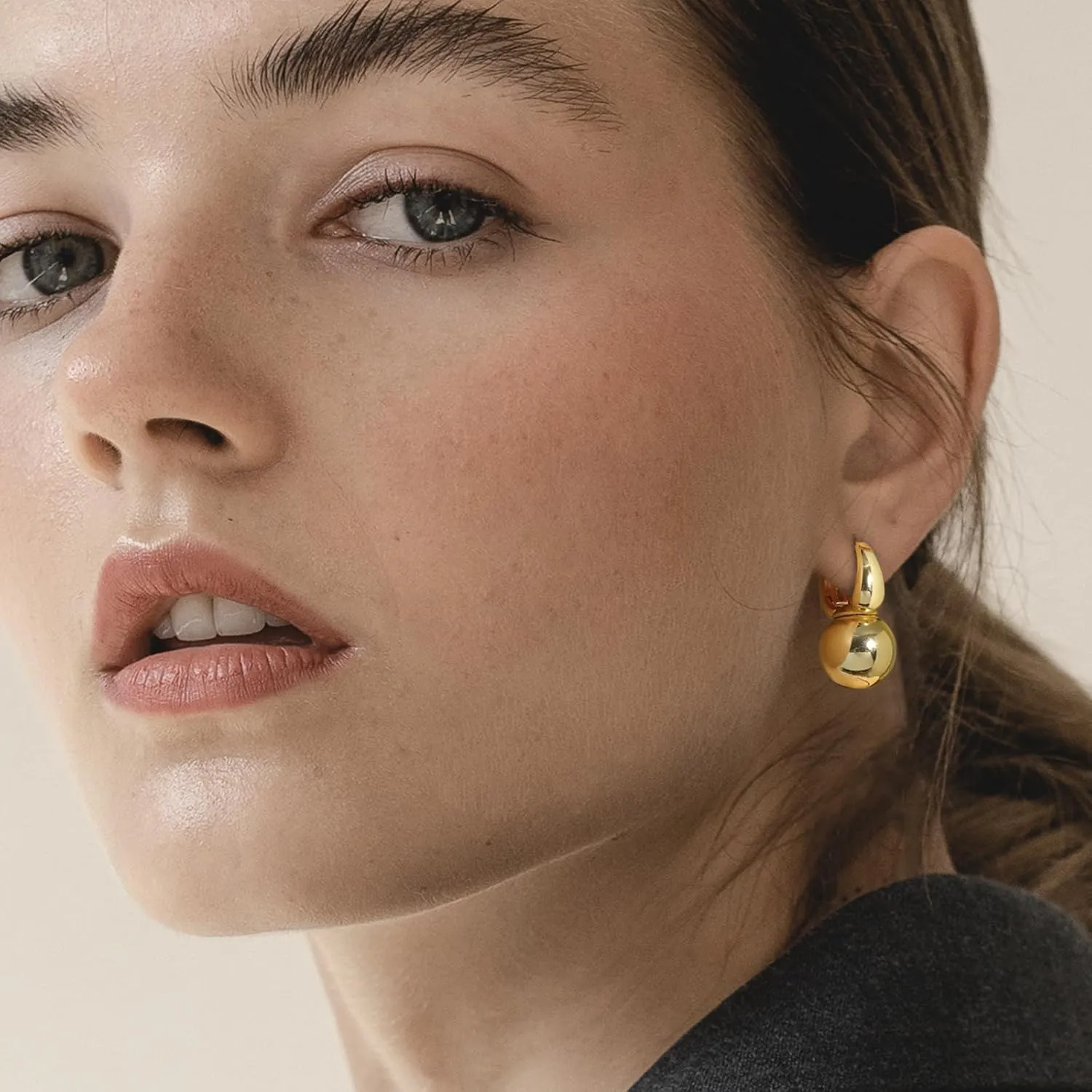 Gold Dangle Earrings for Women Sterling Silver Ball Drop Earrings Hypoallergenic Round Hoop Leverback Lightweight Fashion Jewelry