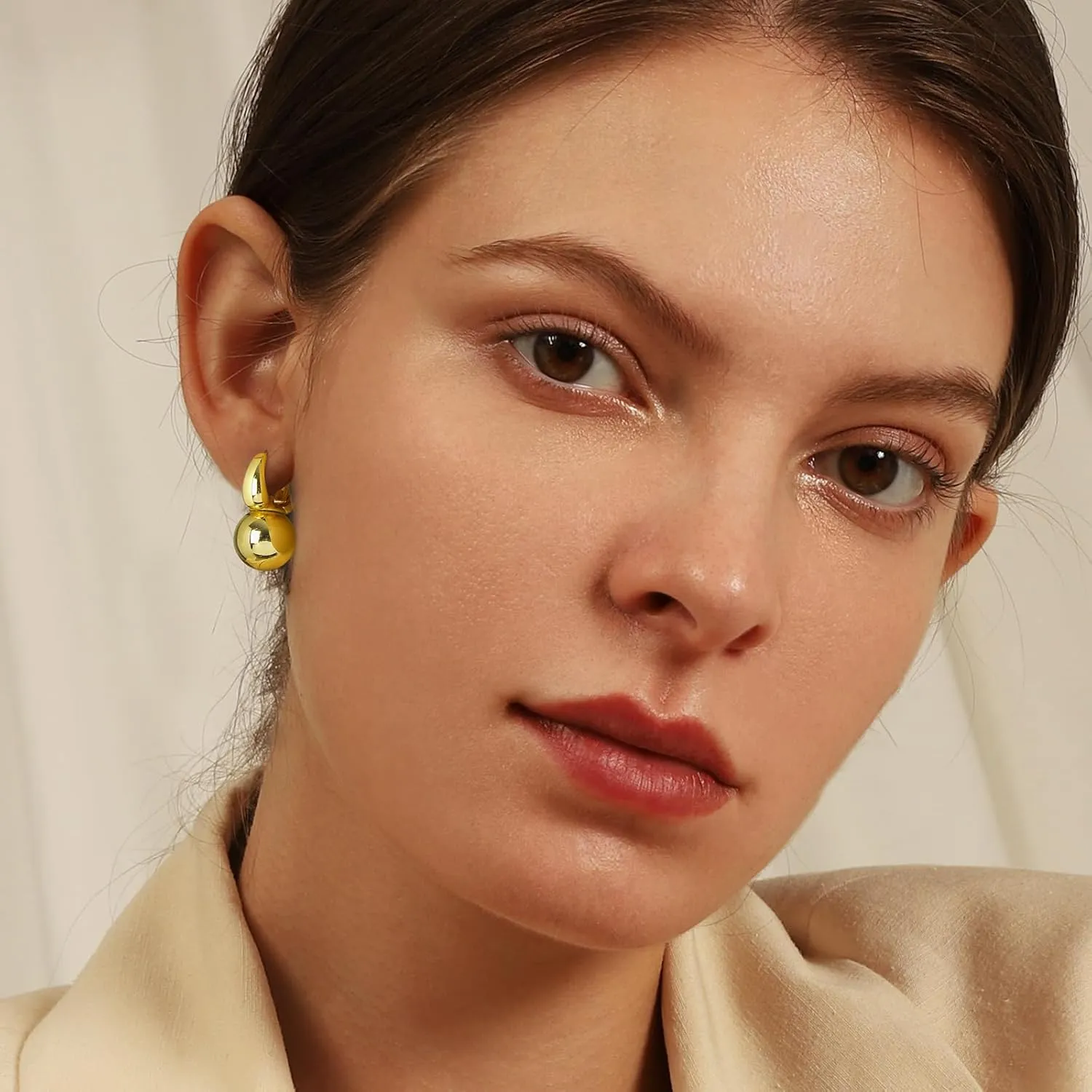 Gold Dangle Earrings for Women Sterling Silver Ball Drop Earrings Hypoallergenic Round Hoop Leverback Lightweight Fashion Jewelry