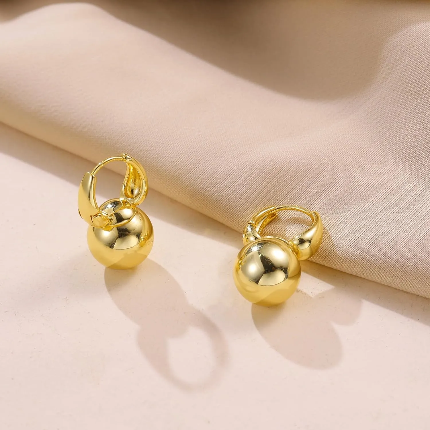 Gold Dangle Earrings for Women Sterling Silver Ball Drop Earrings Hypoallergenic Round Hoop Leverback Lightweight Fashion Jewelry
