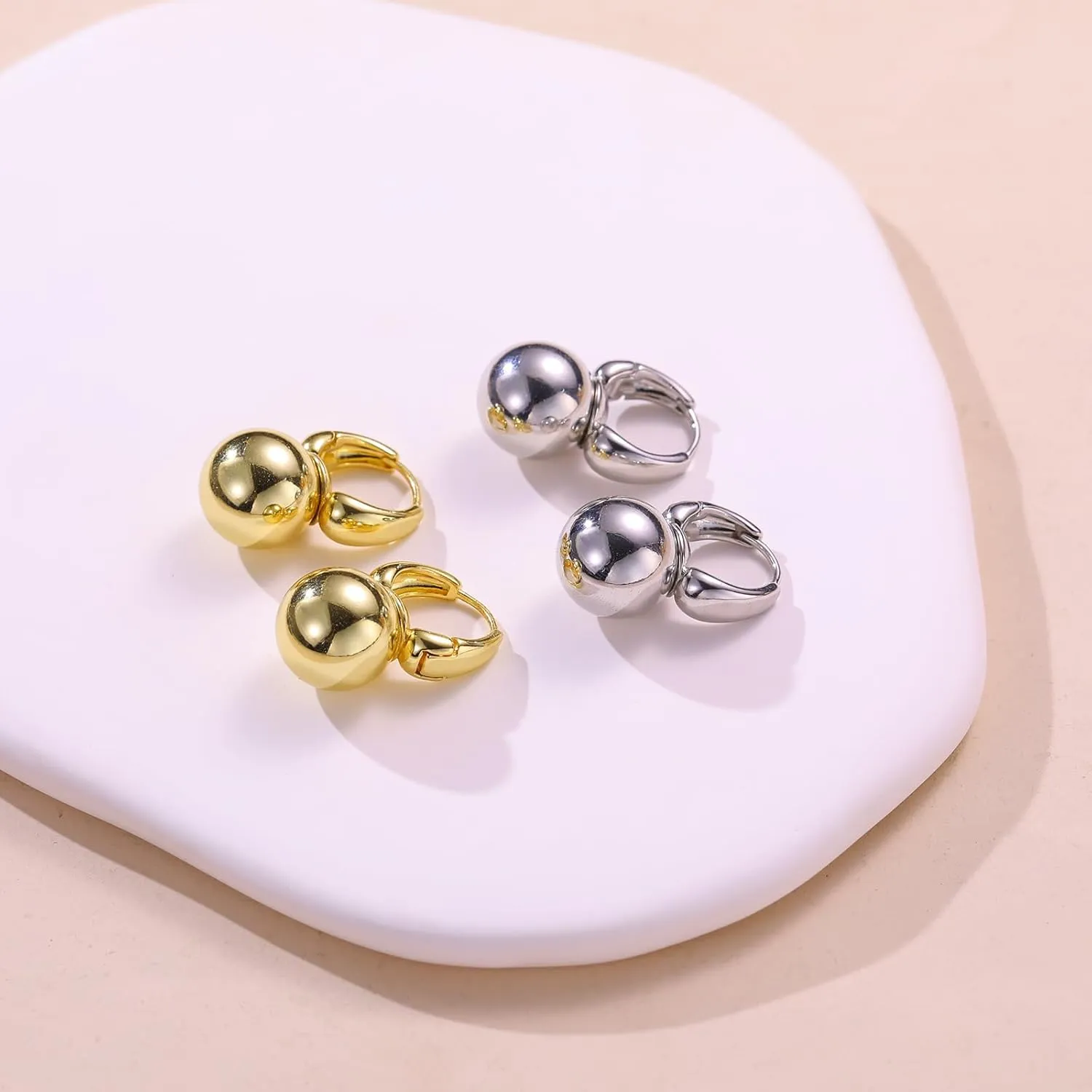 Gold Dangle Earrings for Women Sterling Silver Ball Drop Earrings Hypoallergenic Round Hoop Leverback Lightweight Fashion Jewelry
