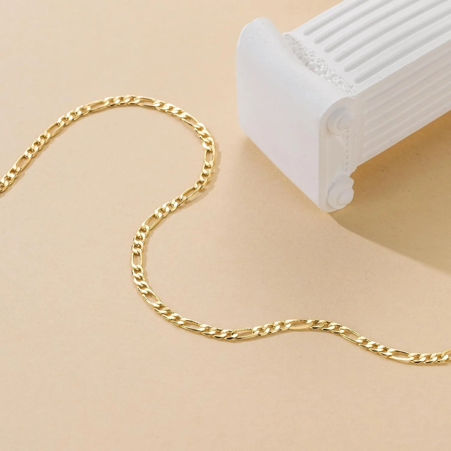 Gold Necklace For Women 3.2mm Wide Figora Chain 14K Gold Necklace Beauty In Simplicity Jewelry For Women Neutral Design Necklaces For Mens Necklaces Chain 16-30
