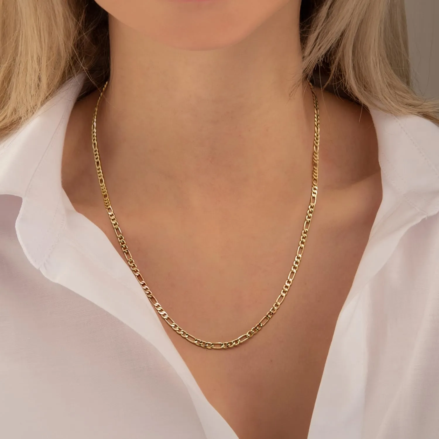 Gold Necklace For Women 3.2mm Wide Figora Chain 14K Gold Necklace Beauty In Simplicity Jewelry For Women Neutral Design Necklaces For Mens Necklaces Chain 16-30