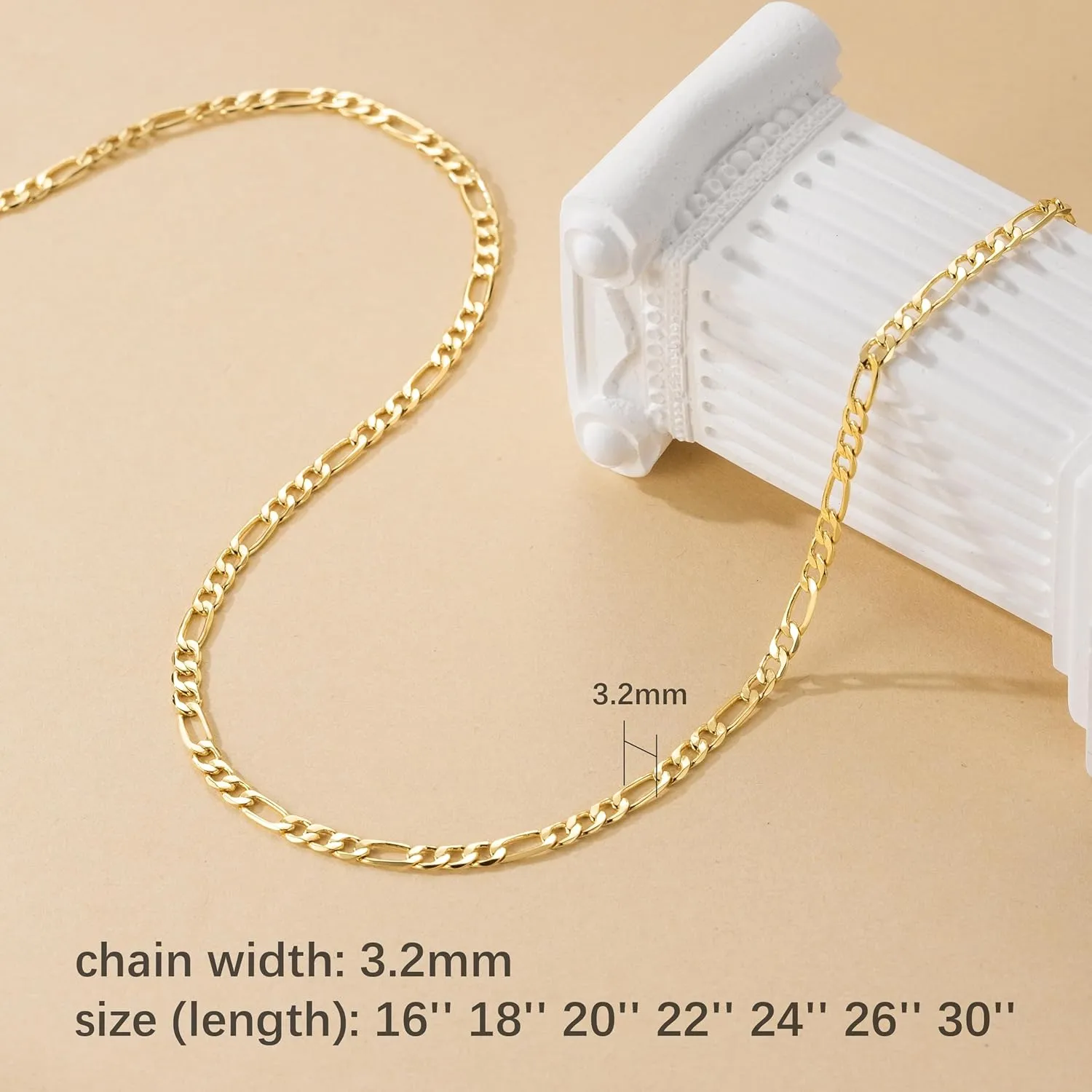 Gold Necklace For Women 3.2mm Wide Figora Chain 14K Gold Necklace Beauty In Simplicity Jewelry For Women Neutral Design Necklaces For Mens Necklaces Chain 16-30