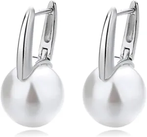 Gold Pearl Drop Earrings for Women Lightweight Simple Classic Pearl Earrings for Wedding Bride Party Fashion Jewelry