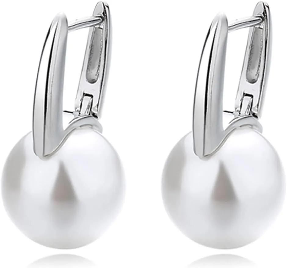 Gold Pearl Drop Earrings for Women Lightweight Simple Classic Pearl Earrings for Wedding Bride Party Fashion Jewelry