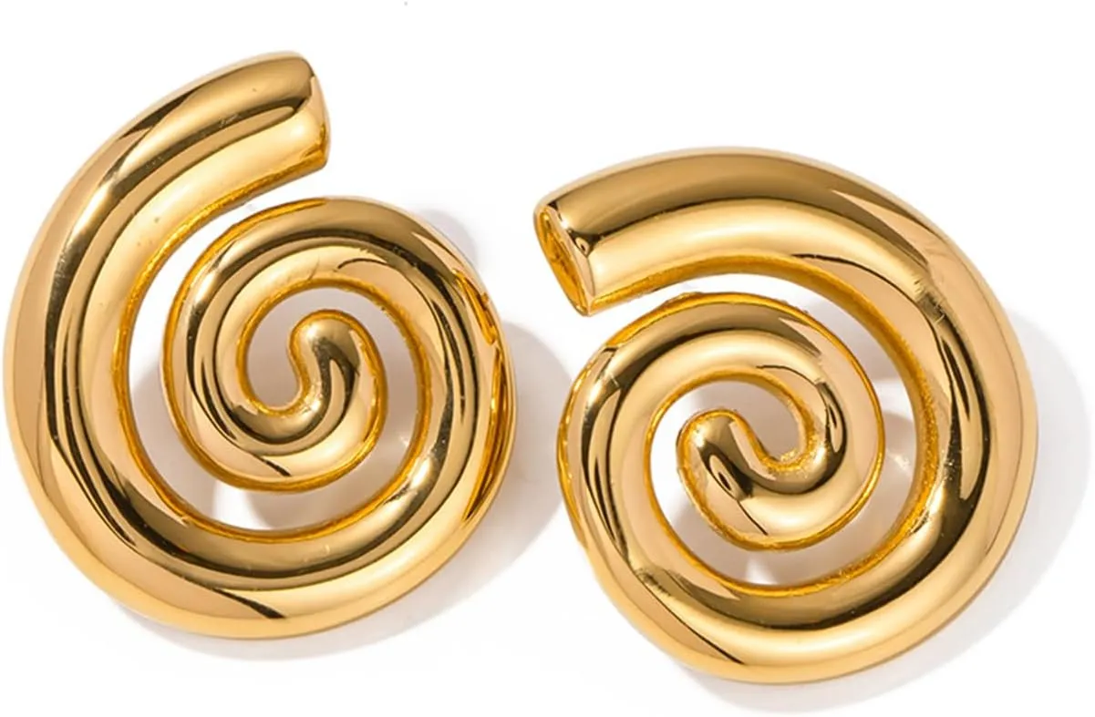 Gold Shell Earrings for Women Dainty Stud Earrings Seashell Drop Dangle Earrings Trendy Jewelry for Women Spiral Earrings Hypoallergenic
