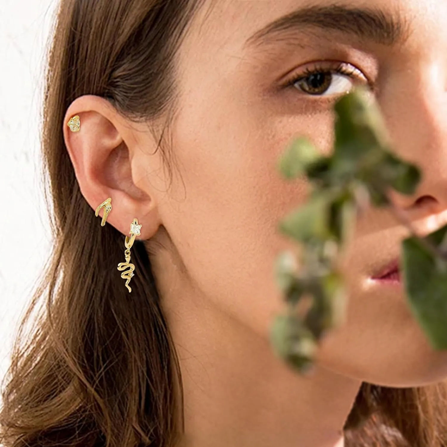 Gold Silver Small Hoop Stud Earrings Stack Set for Women, Dainty Rhinestone Drop Multiple Piercing Cartilage Huggie Earing Holiday Prom Fashion Jewelry Gift