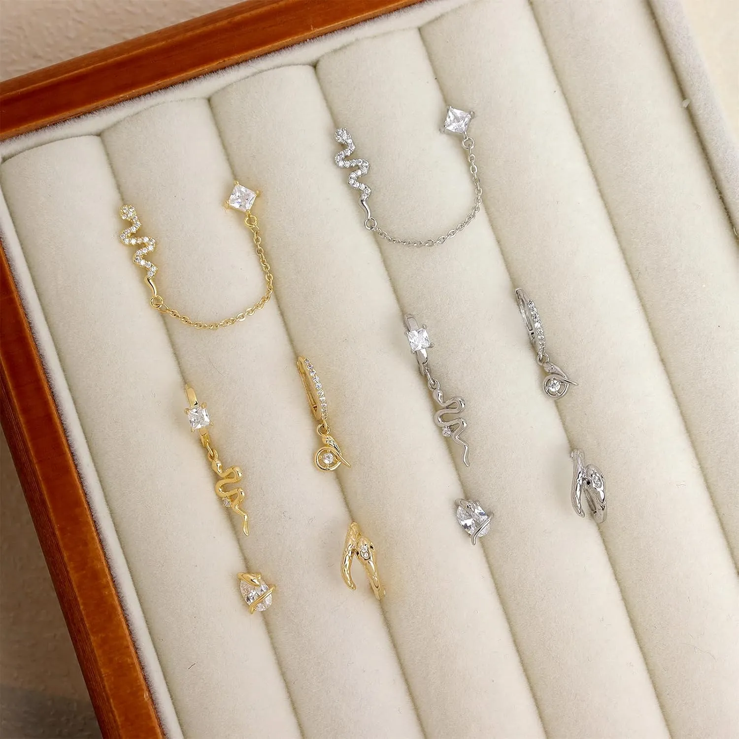 Gold Silver Small Hoop Stud Earrings Stack Set for Women, Dainty Rhinestone Drop Multiple Piercing Cartilage Huggie Earing Holiday Prom Fashion Jewelry Gift