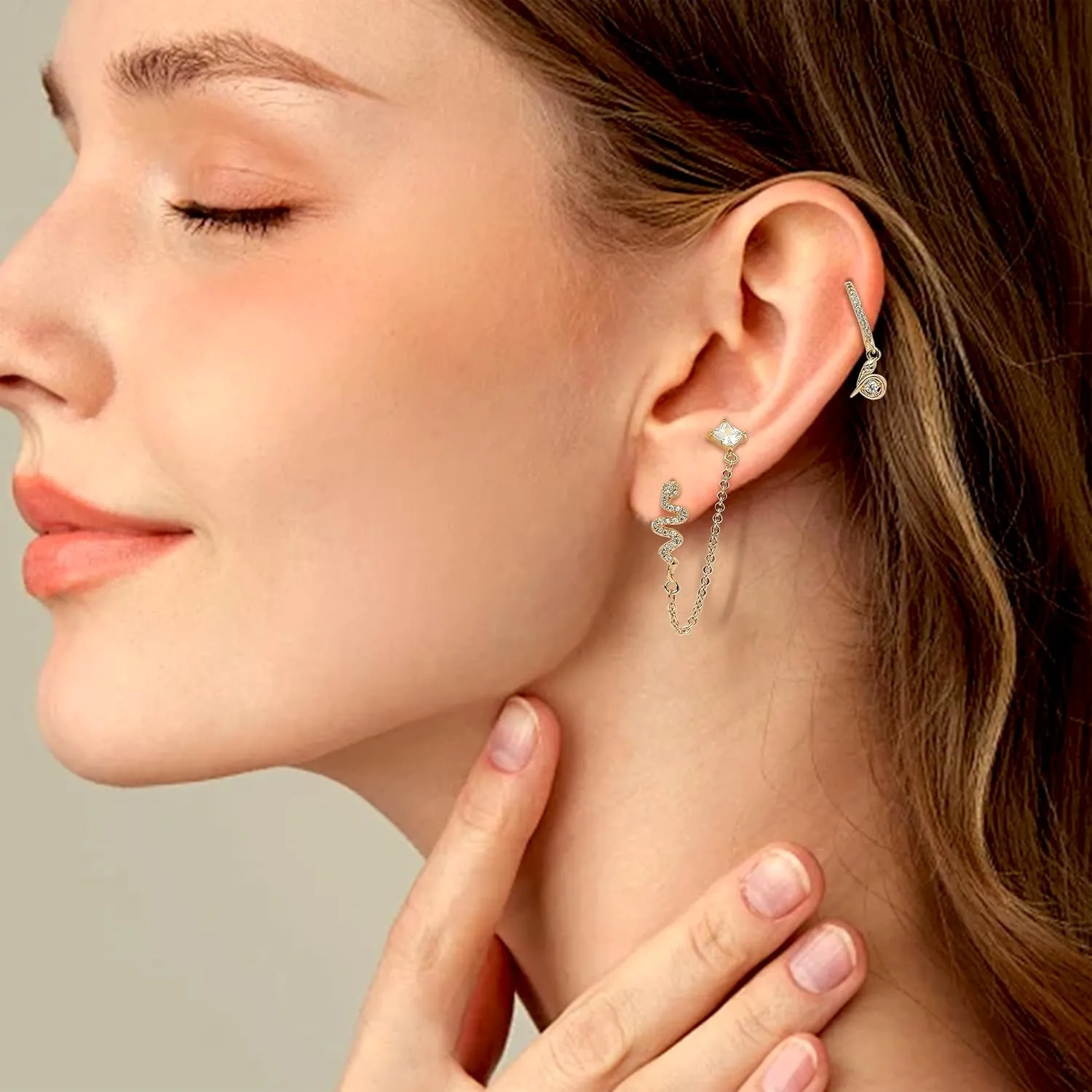 Gold Silver Small Hoop Stud Earrings Stack Set for Women, Dainty Rhinestone Drop Multiple Piercing Cartilage Huggie Earing Holiday Prom Fashion Jewelry Gift