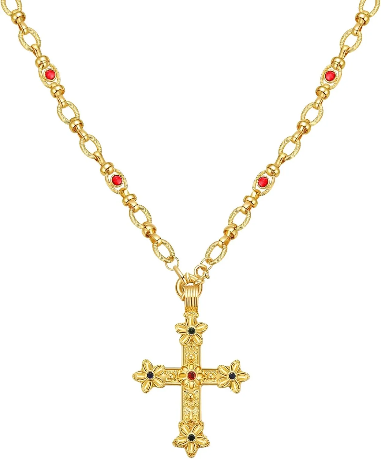 Gold Small Cross Necklaces for Women Trendy Non Tarnish Pendant Jewlery Chain Religious Gifts for women men (N12-2)