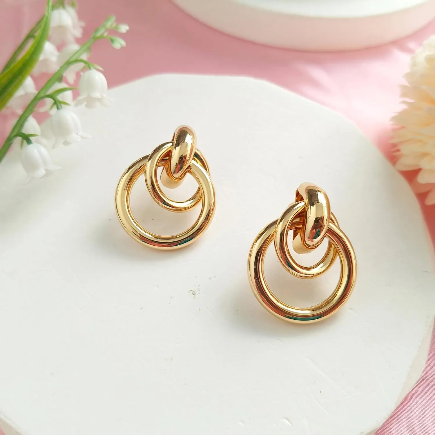 Gold Statement Dangle Earrings for Women, Gold Geometric Drop Earrings, Chunky Gold Hoop Earrings, Gold Twisted Knot Stud Earrings Jewelry