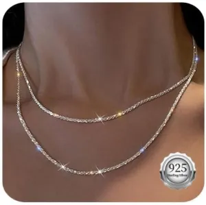 Gold/Silver Necklace for Women,Layered Gold Plated Chain Necklace Set Non Tarnish,Gold Layering Stacked Simple Everyday Waterproof Necklaces Jewelry