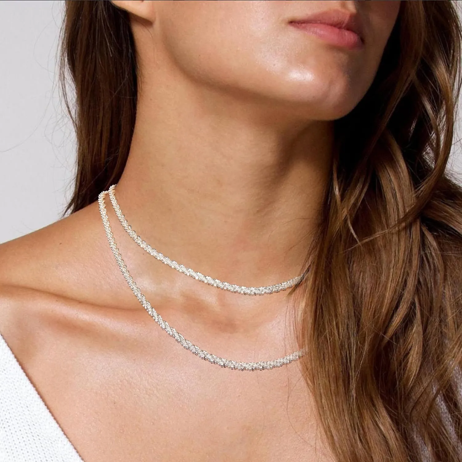 Gold/Silver Necklace for Women,Layered Gold Plated Chain Necklace Set Non Tarnish,Gold Layering Stacked Simple Everyday Waterproof Necklaces Jewelry