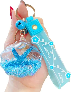 Graceful Conch Keychain, Liquid Quicksand Floating Starfish Handbag Acrylic Accessories Girls Kids Women