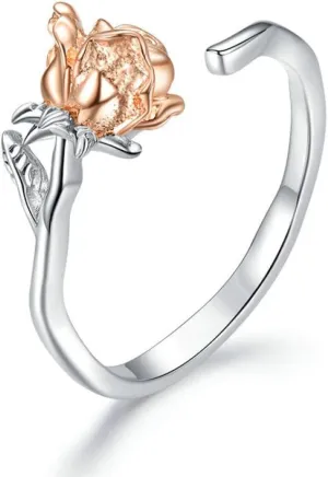 Graceful Rose Open Adjustable Plated Platinum Finger Rings for Women Fine Jewelry