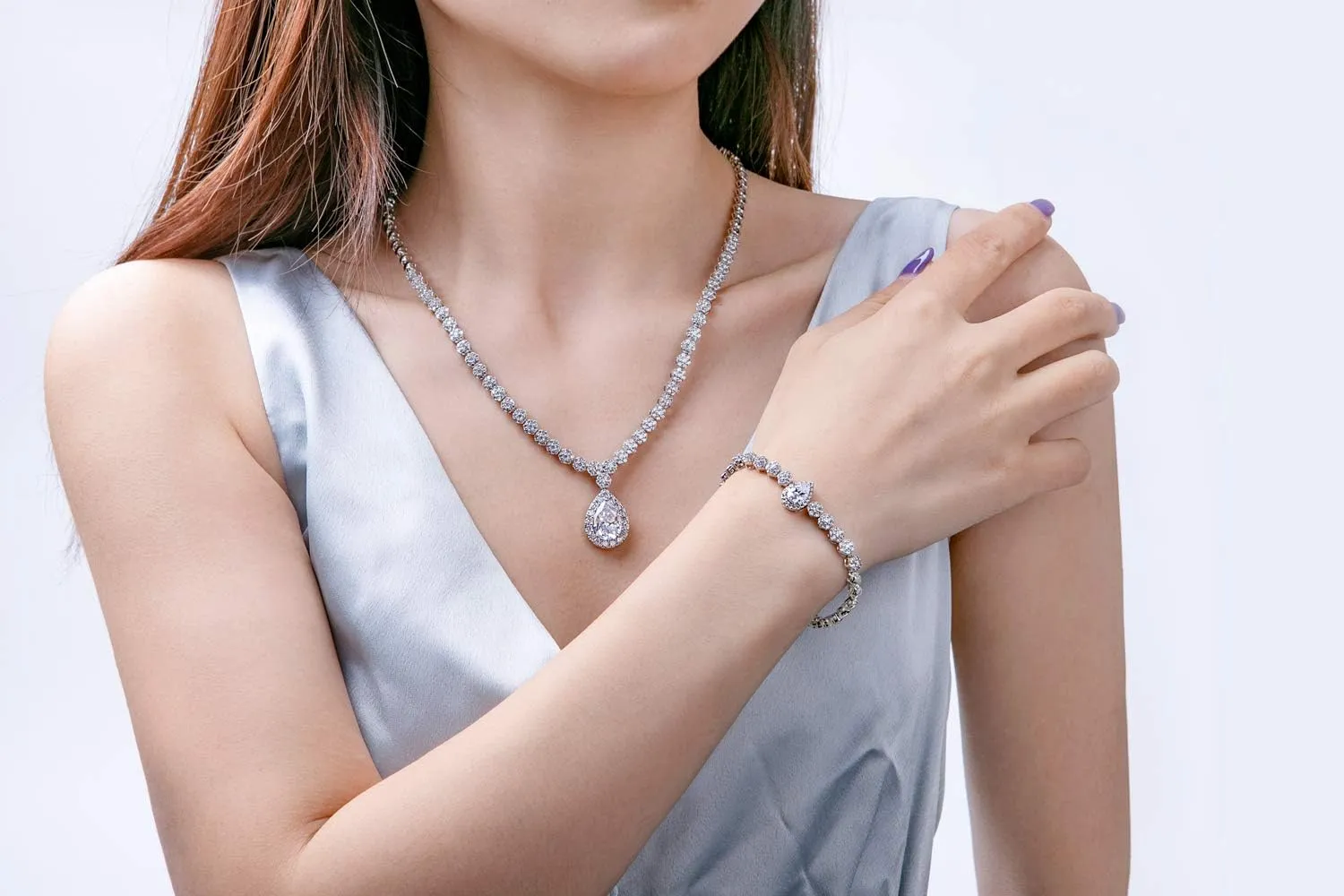 Hadskiss Jewelry Set for Women, Necklace Dangle Earrings Bracelet Set with White AAA Cubic Zirconia, Allergy Free Wedding Party Jewelry for Bridal Bridesmaid