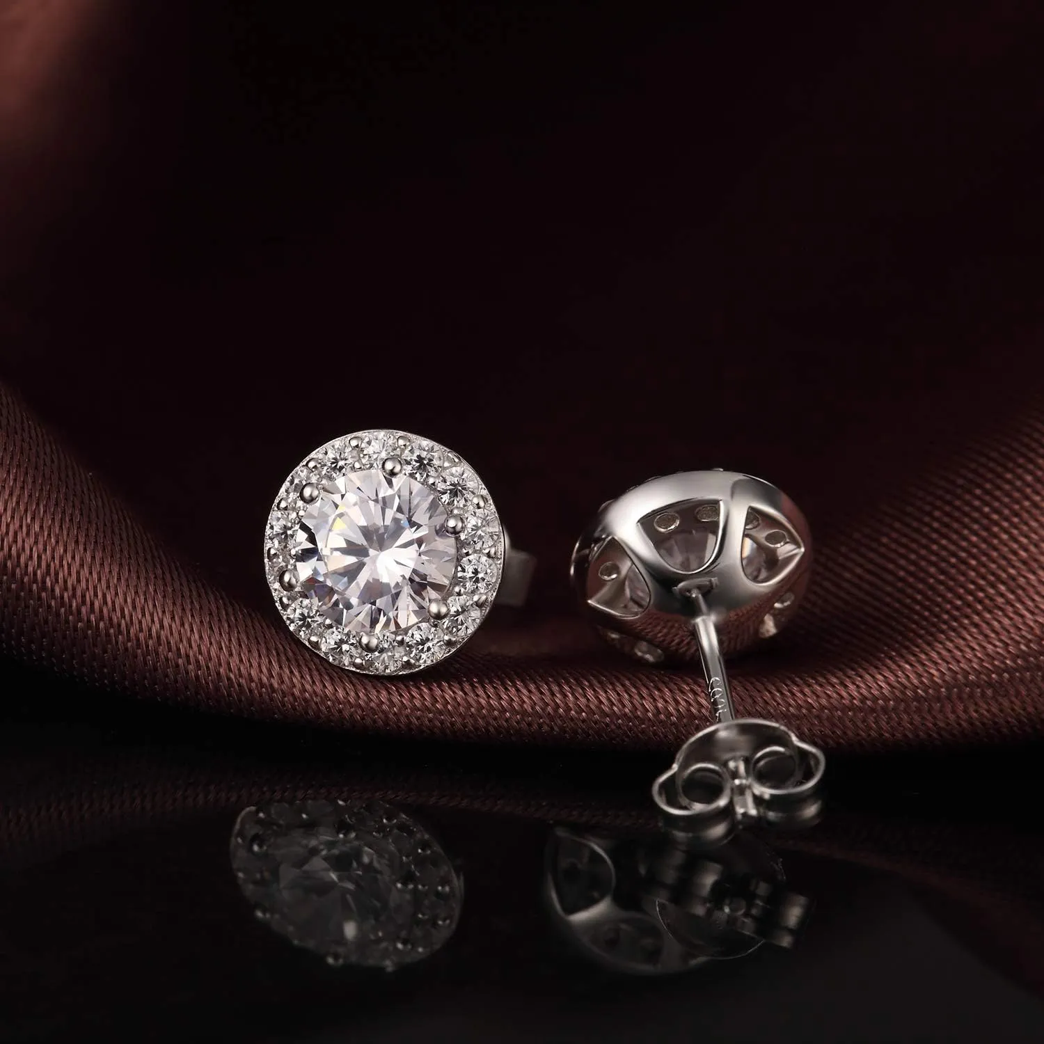 Han han 925 Sterling Silver Halo Stud Earrings for Women 18K White Gold Plated Round Cut Cubic Zirconia Simulated Diamond Stud Earrings